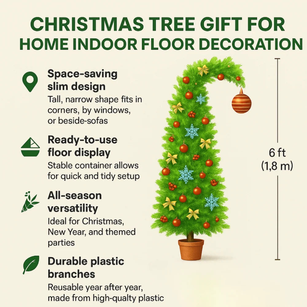 Artificial Christmas Tree Slim Pencil Space-Saving Integrated Base