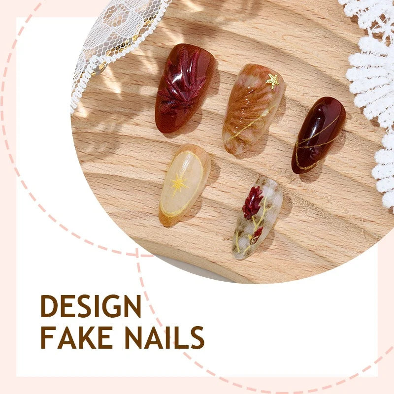 Artificial Nail Set Festive 3D Designs Adhesive Pads