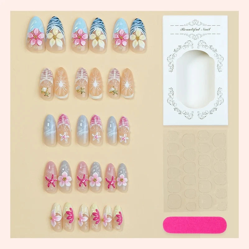 Artificial Nail Set Floral Designs 20 Piece Easy Application