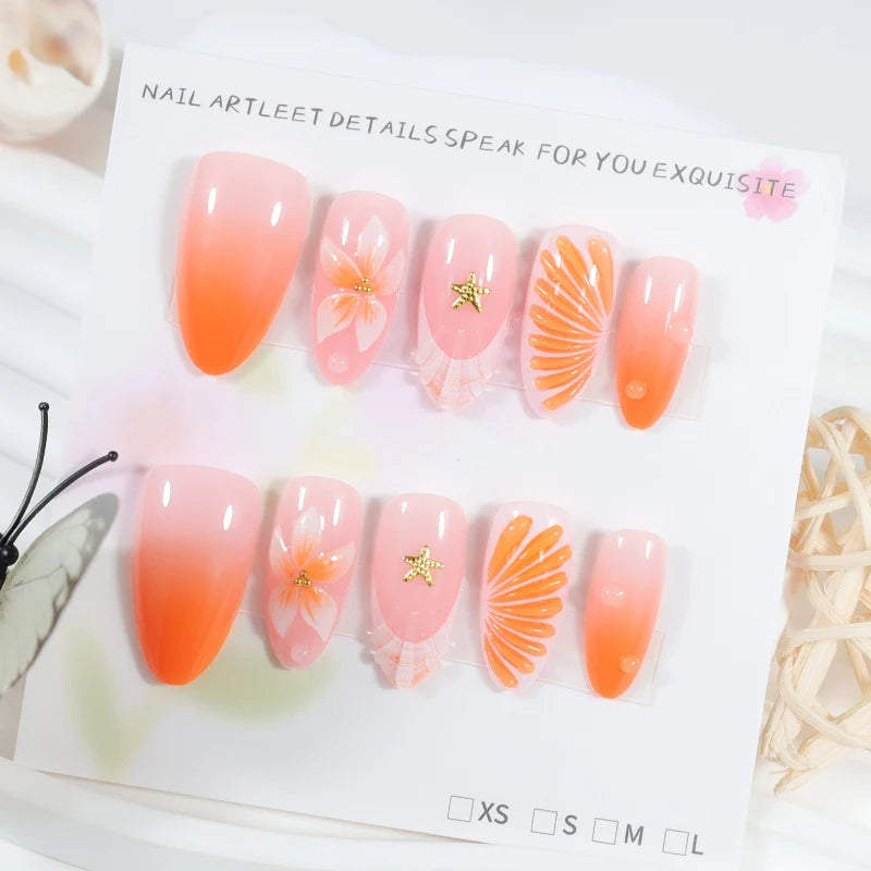 Artificial Nail Set Floral & Fruit 24-Piece With Glue