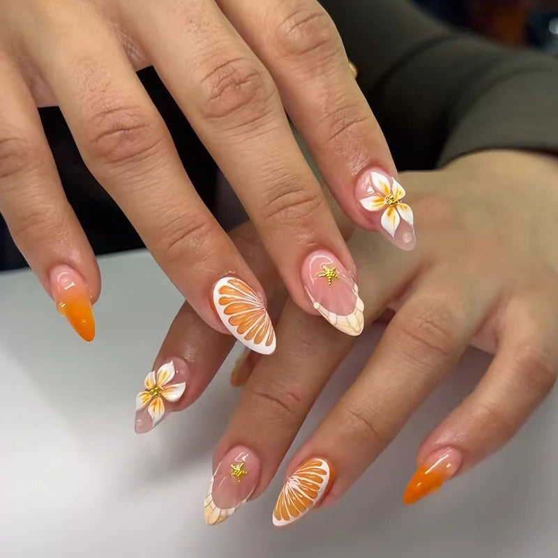 Artificial Nail Set Floral & Fruit 24-Piece With Glue