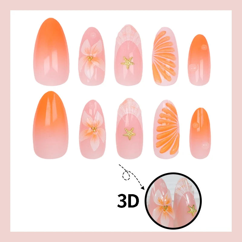 Artificial Nail Set Floral & Fruit 24-Piece With Glue