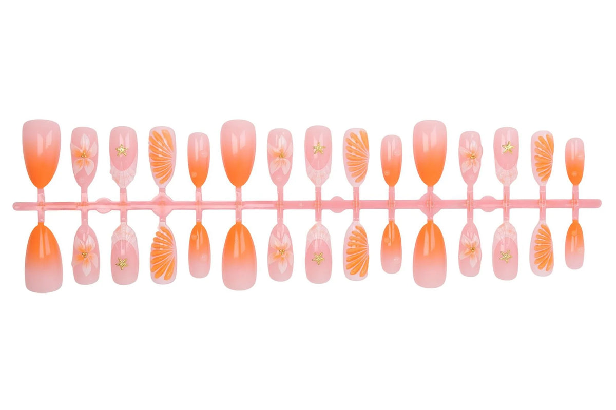 Artificial Nail Set Floral & Fruit 24-Piece With Glue