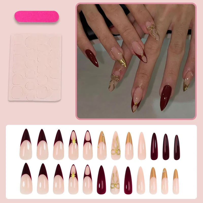 Artificial Nail Set Gold Accented Reusable & Waterproof