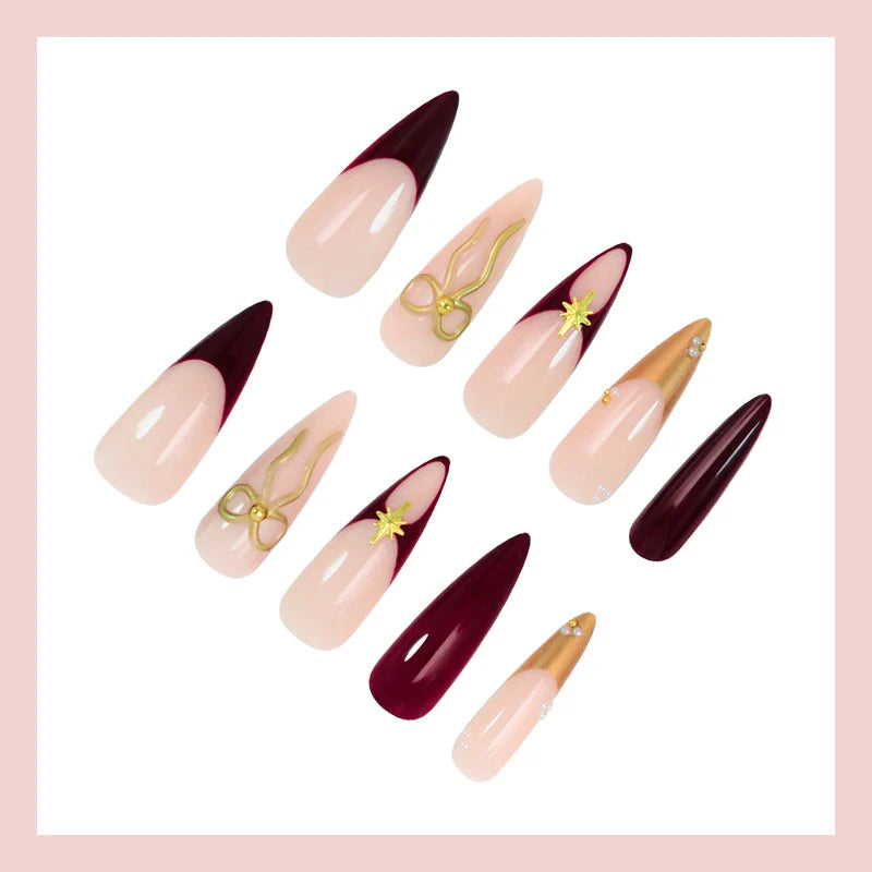 Artificial Nail Set Gold Accented Reusable & Waterproof