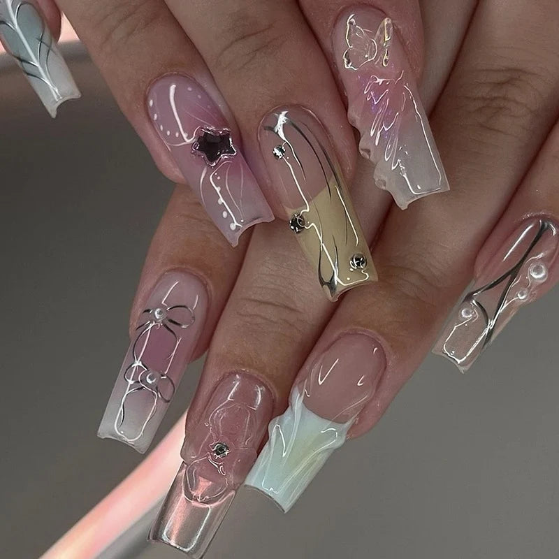 Artificial Nail Set Gradient & 3D Design 20-Piece Set