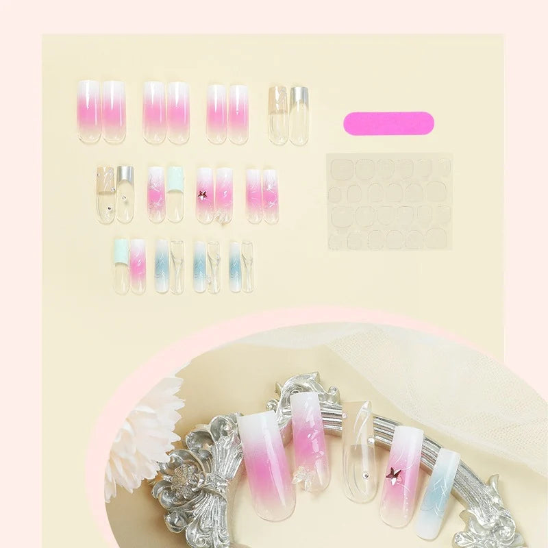 Artificial Nail Set Gradient & 3D Design 20-Piece Set