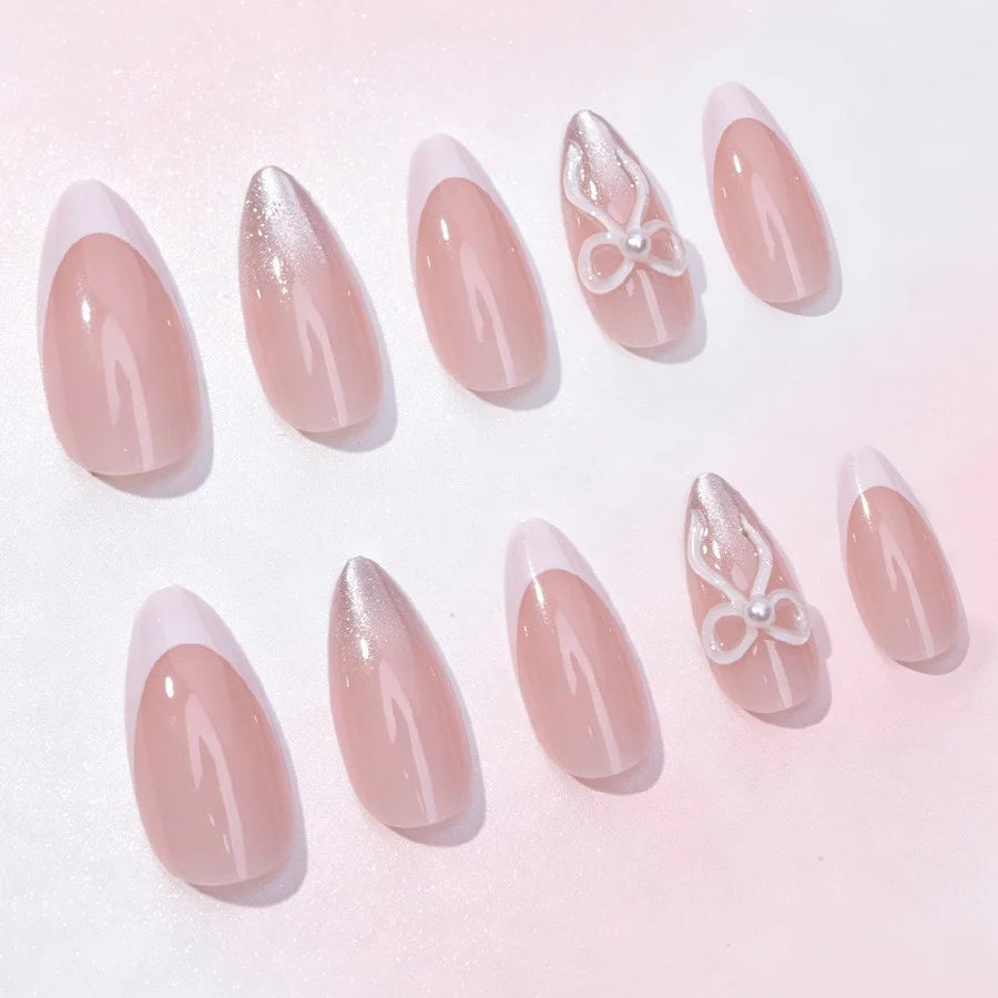 Artificial Nail Set Long-Lasting White Tips & Glitter