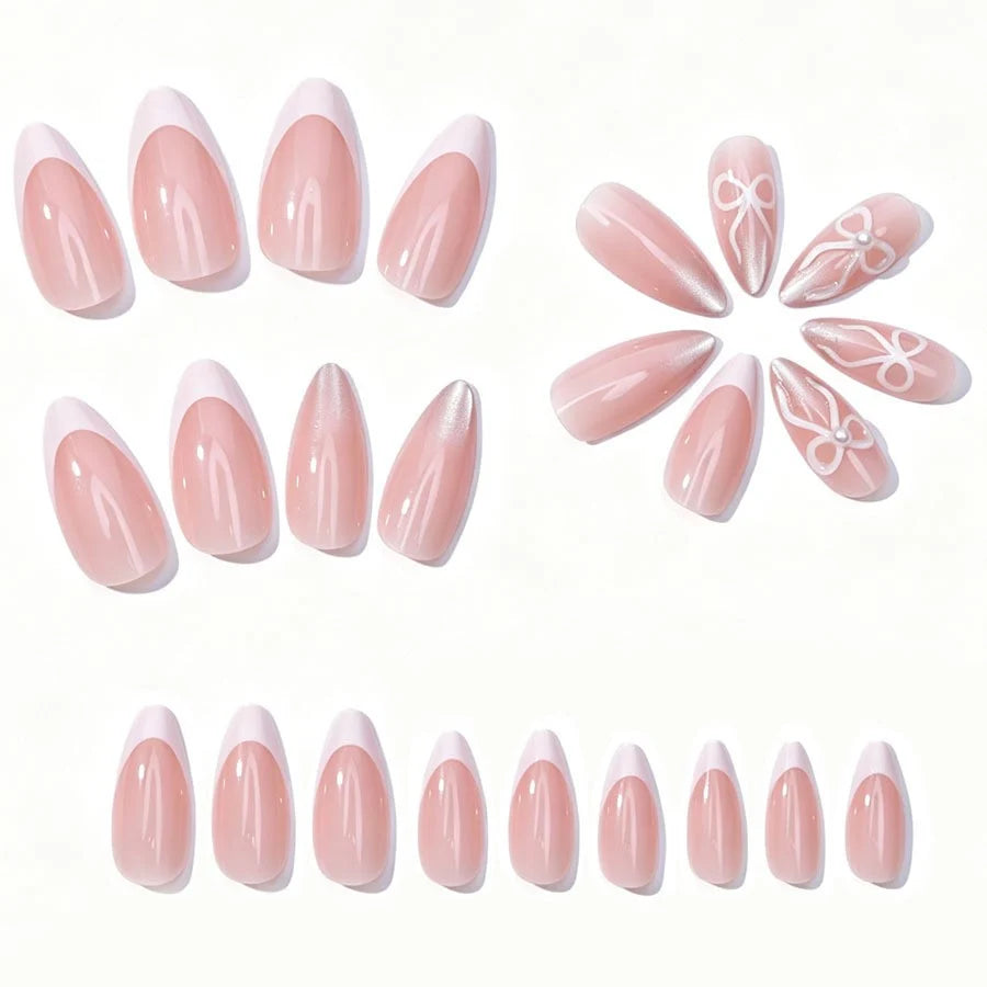 Artificial Nail Set Long-Lasting White Tips & Glitter
