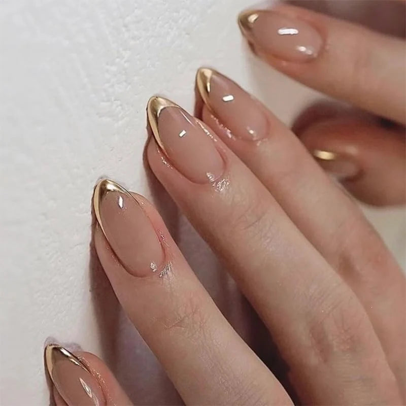Artificial Nail Set Non-Toxic Pink Gold Accents
