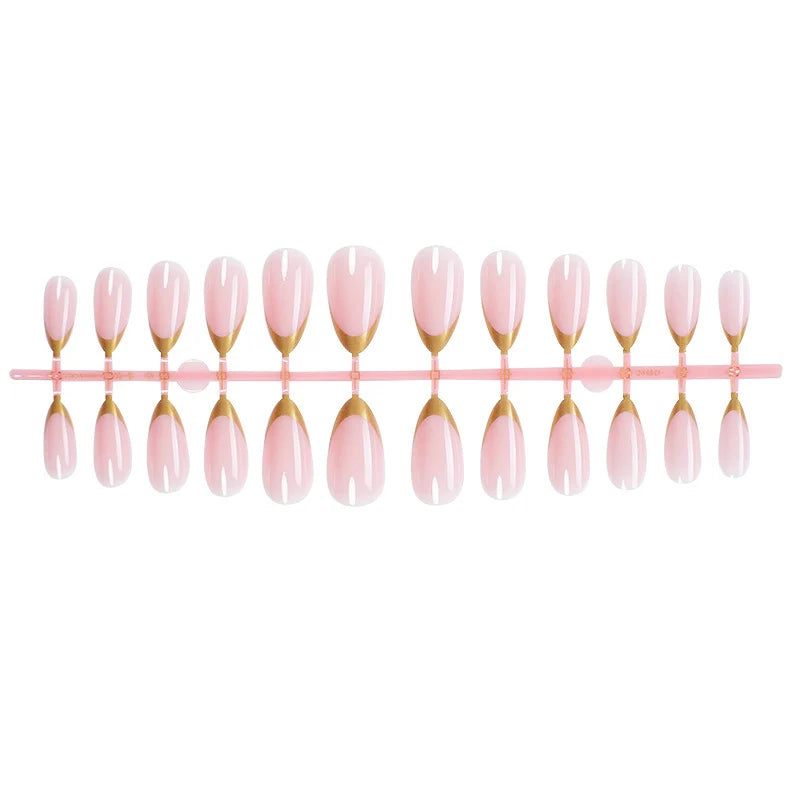 Artificial Nail Set Non-Toxic Pink Gold Accents