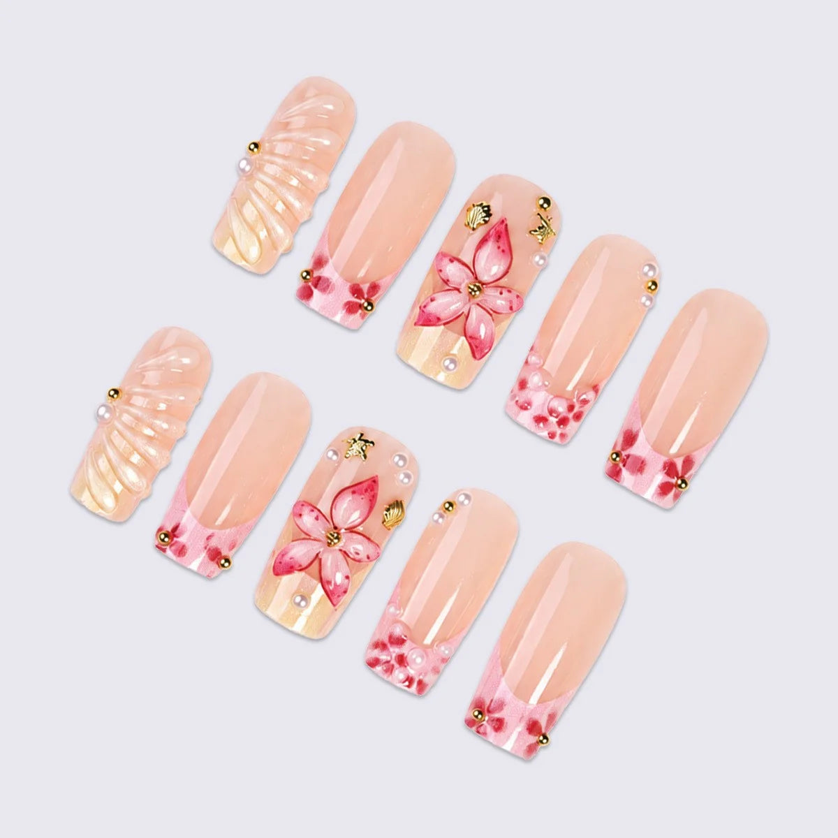 Artificial Nail Set Self-Adhesive 3D Floral & Glitter