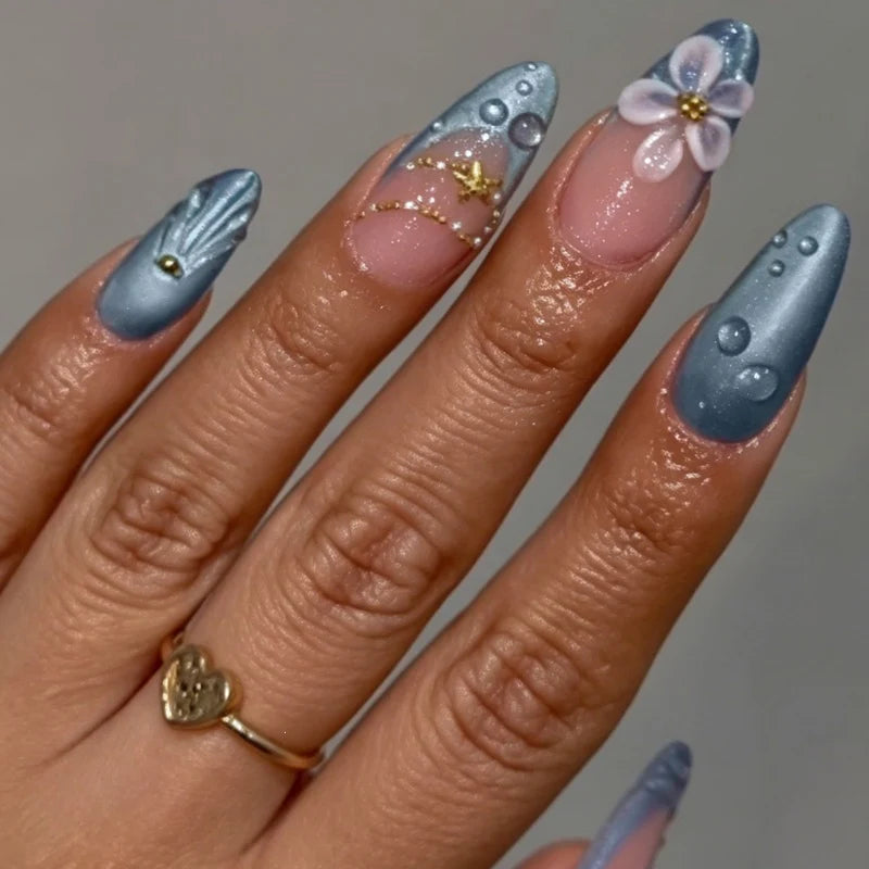 Artificial Nail Set Self-Adhesive Floral & Glitter 24 Piece