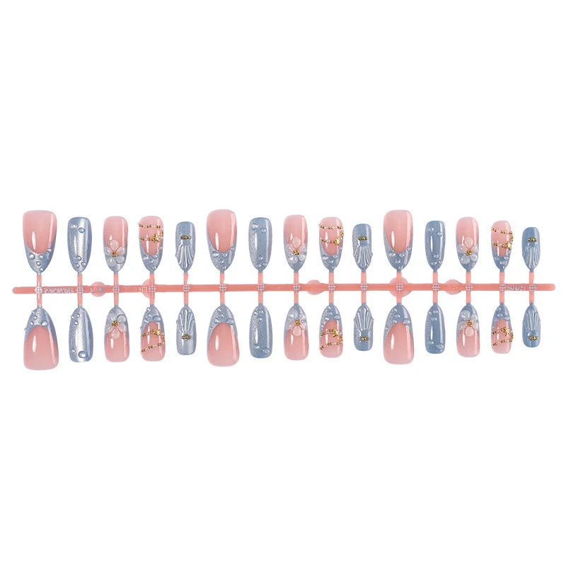 Artificial Nail Set Self-Adhesive Floral & Glitter 24 Piece