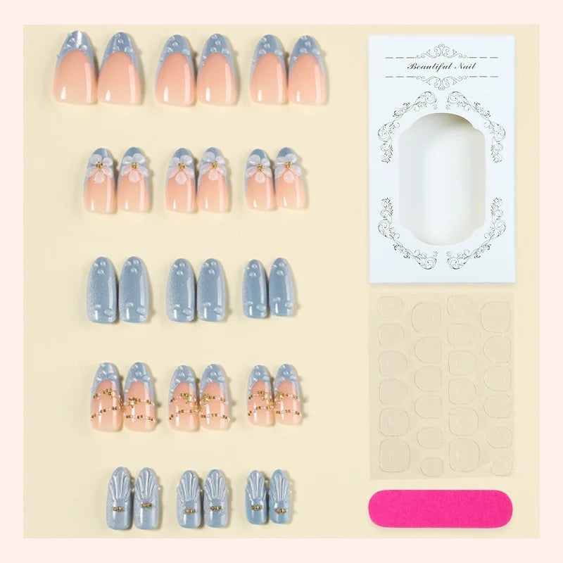 Artificial Nail Set Self-Adhesive Floral & Glitter 24 Piece