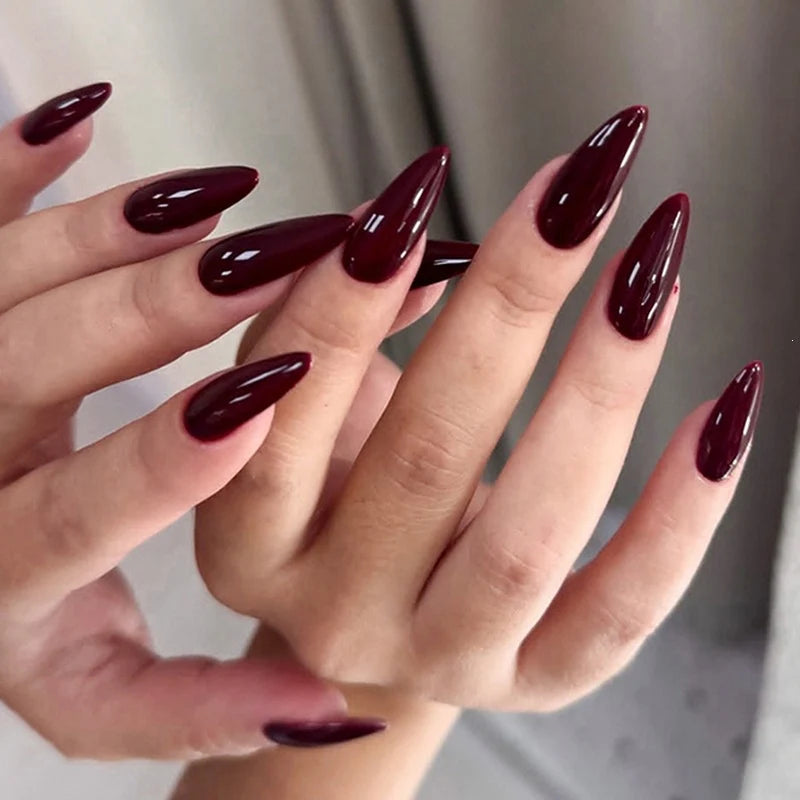 Artificial Nail Set Stiletto Deep Red 24 Piece