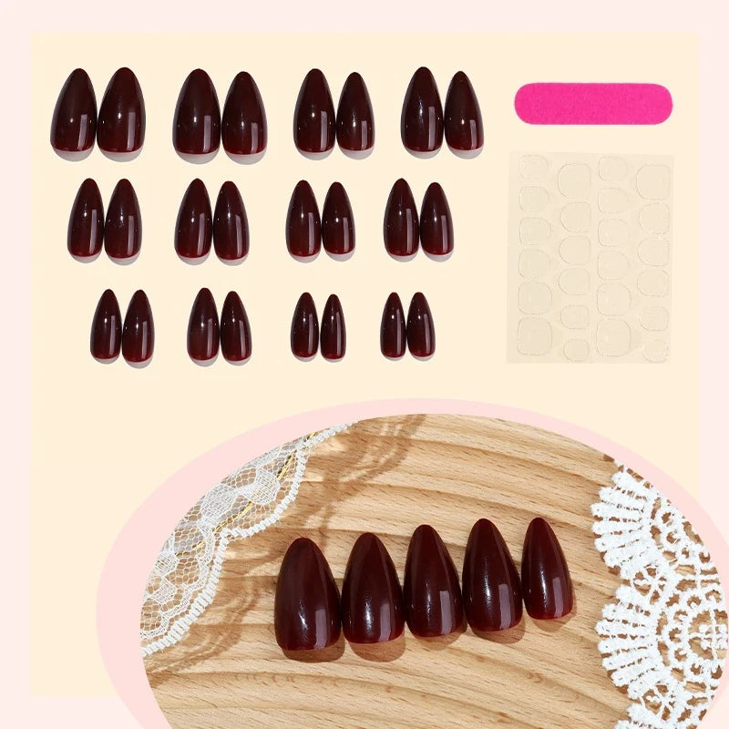 Artificial Nail Set Stiletto Deep Red 24 Piece