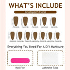 Artificial Nail Tips Self-Adhesive Brown Multiple Sizes