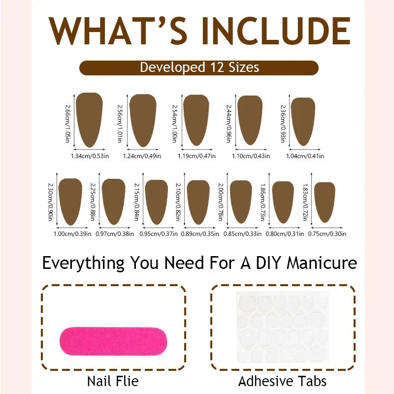 Artificial Nail Tips Self-Adhesive Brown Multiple Sizes