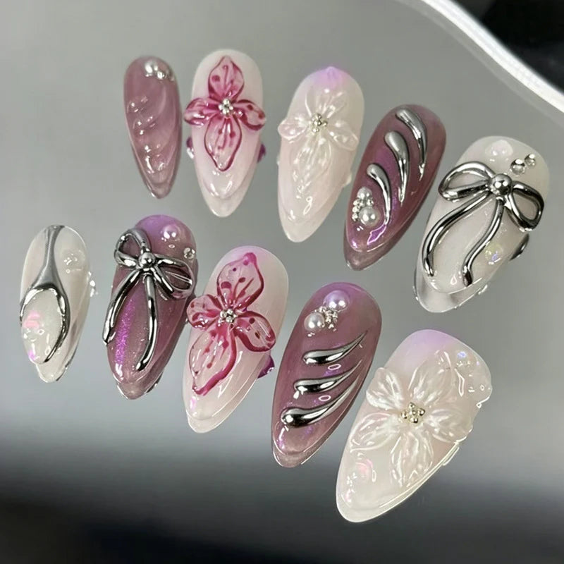 Artificial Nails Set Adhesive Strips Multiple Designs