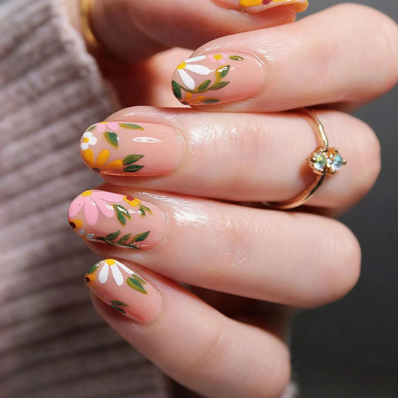 Artificial Nails Set Floral Press-On Easy Application