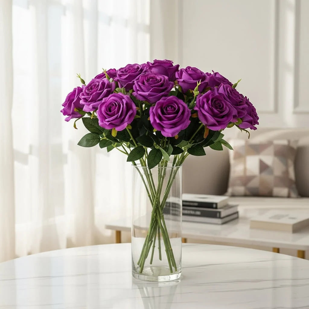 Artificial Rose Long Stem Lifelike Matte Petals