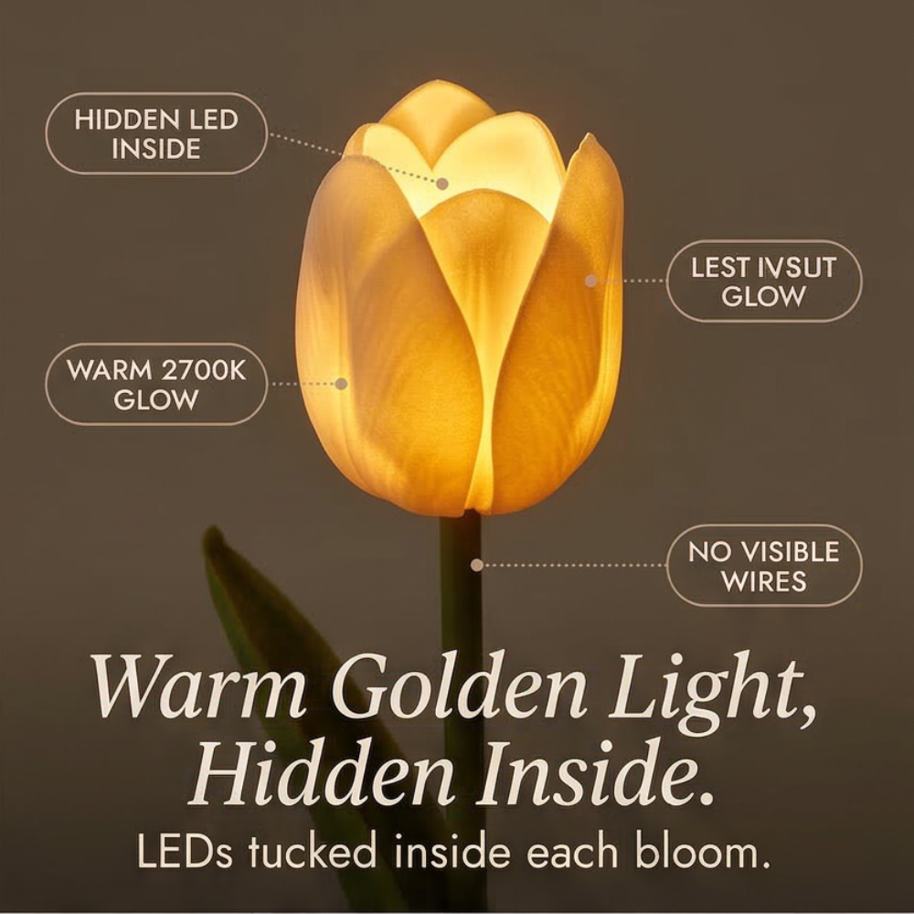 Artificial Tulip Bouquet Lifelike Felt Petals Battery-Operated LED Timer