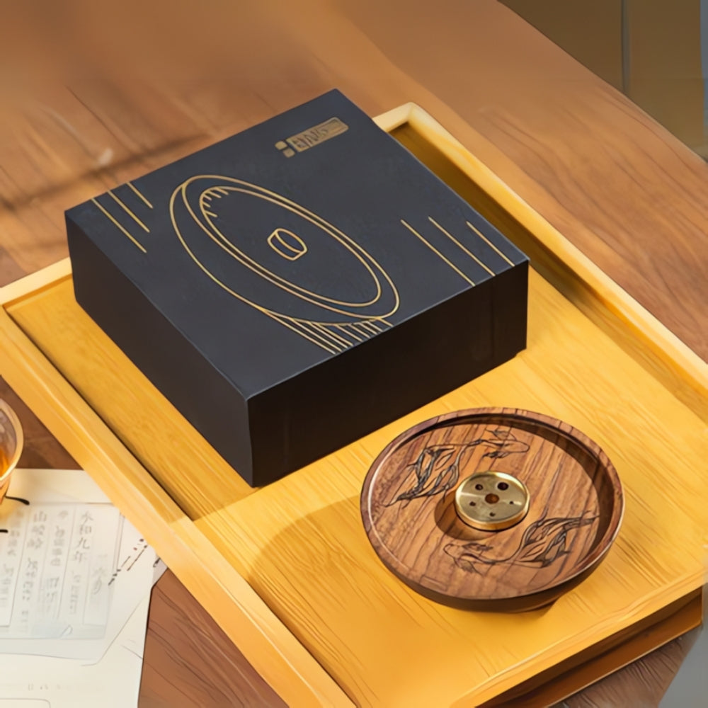 Ash-Collecting Polished Copper & Wood Incense Holder Dish