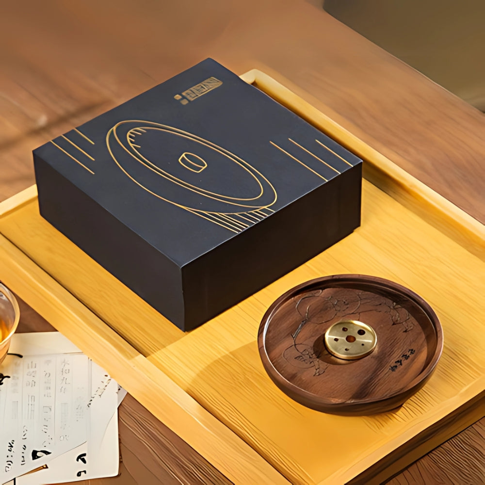Ash-Collecting Polished Copper & Wood Incense Holder Dish