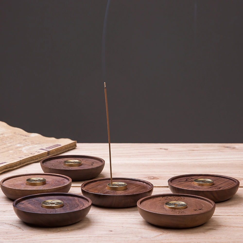 Ash-Collecting Polished Copper & Wood Incense Holder Dish