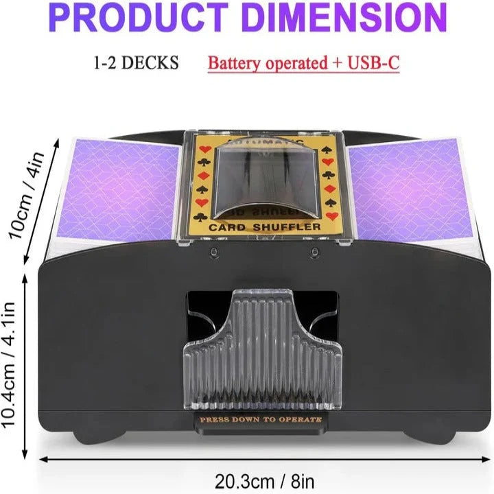 Automatic Card Shuffler Battery-Powered Handles Up To Two Decks