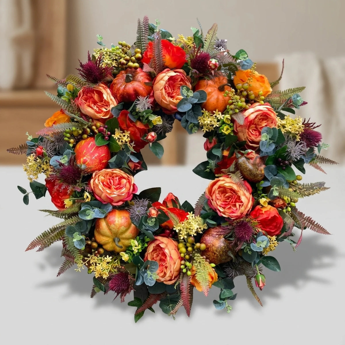 Autumn Wreath Handcrafted Pumpkins & Leaves