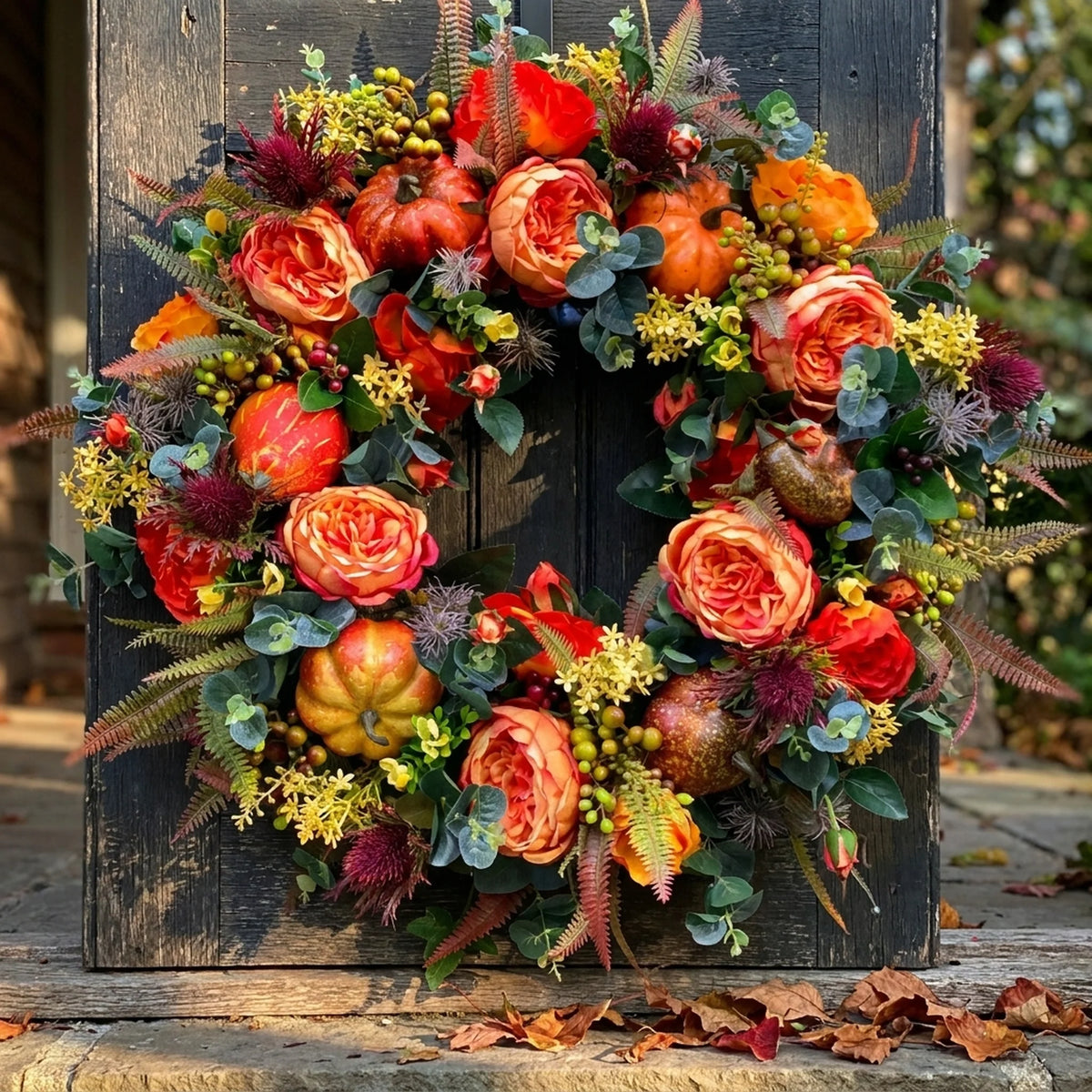 Autumn Wreath Handcrafted Pumpkins & Leaves