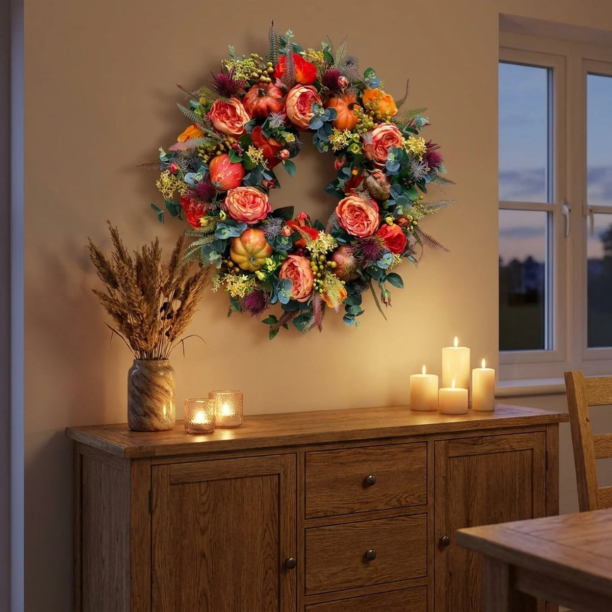 Autumn Wreath Handcrafted Pumpkins & Leaves