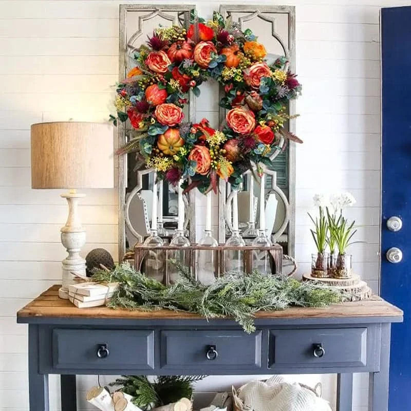 Autumn Wreath Handcrafted Pumpkins & Leaves