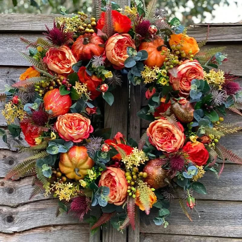 Autumn Wreath Handcrafted Pumpkins & Leaves