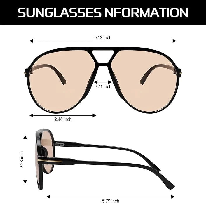 Aviator Sunglasses Oversized Square Lenses UV400 Lightweight