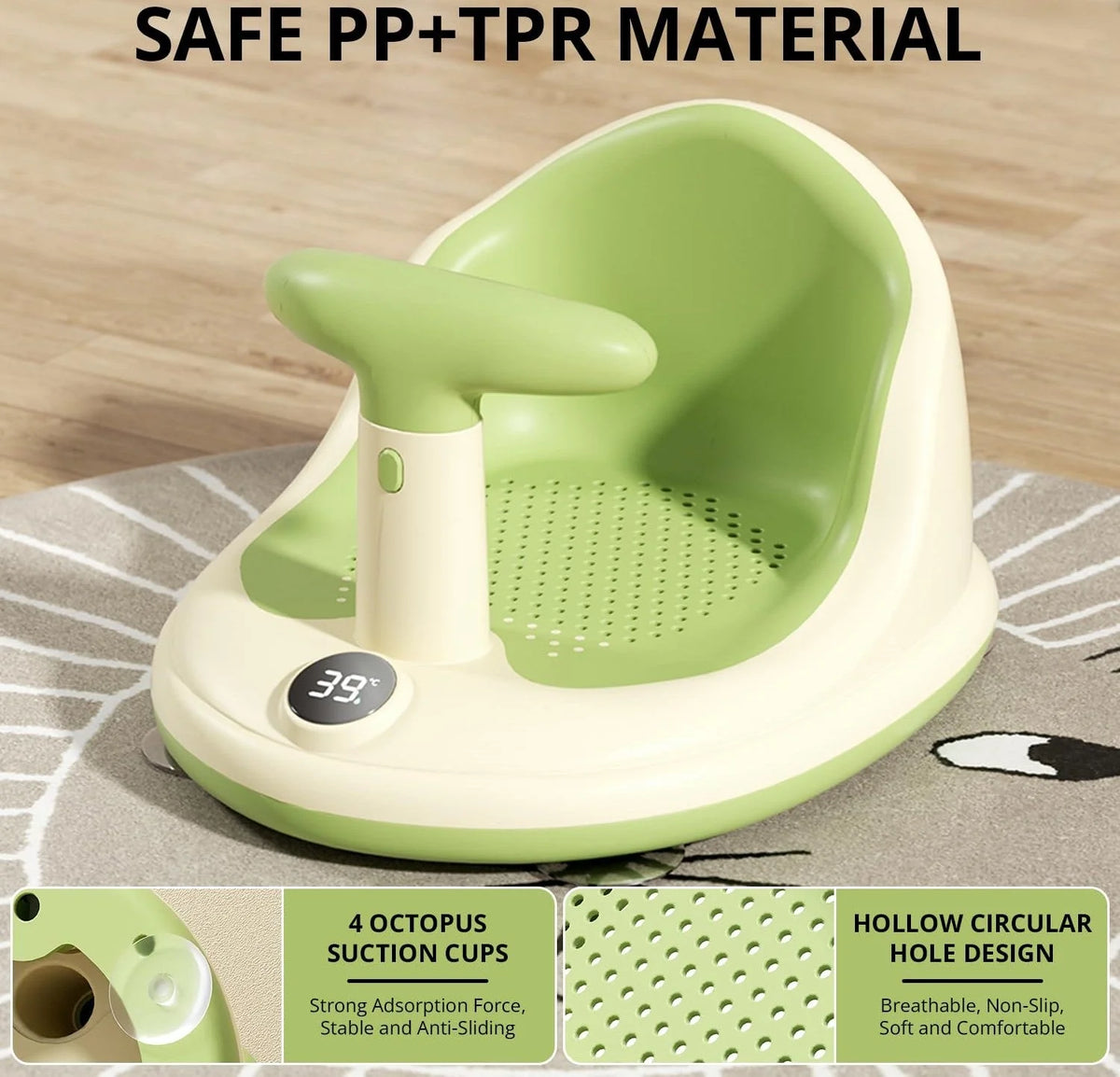 Baby Bath Seat Breathable Mesh Suction Base Wireless Thermometer
