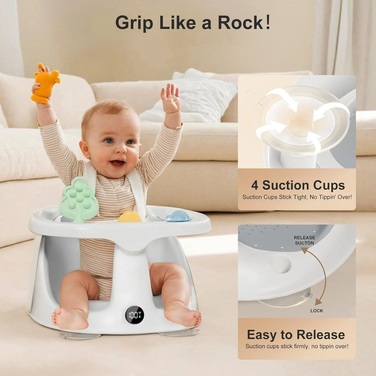 Baby Bath Seat Suction Cup Base & Temperature Display