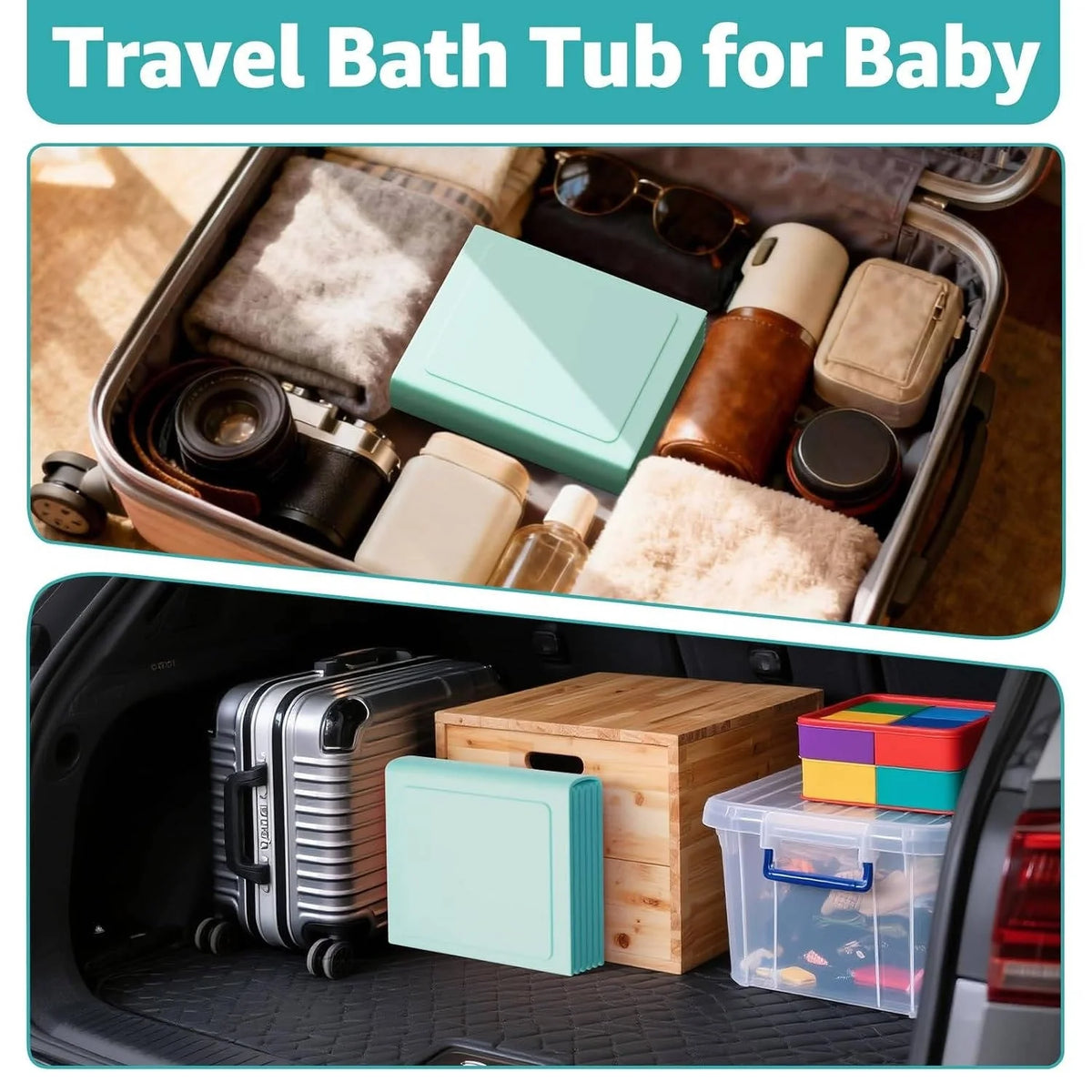 Baby Bathtub Foldable Inflatable Top Edge & Built-In Drain