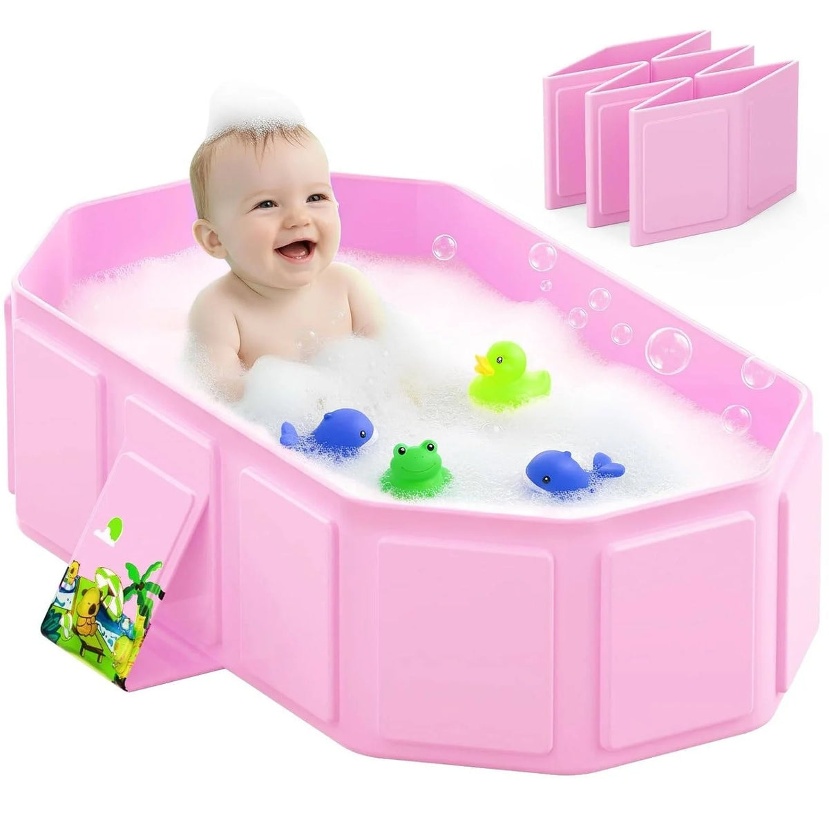 Baby Bathtub Foldable Inflatable Top Edge & Built-In Drain