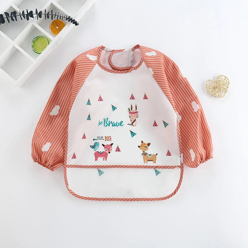 Baby Bib Long-Sleeve Waterproof Adjustable Tie Closure