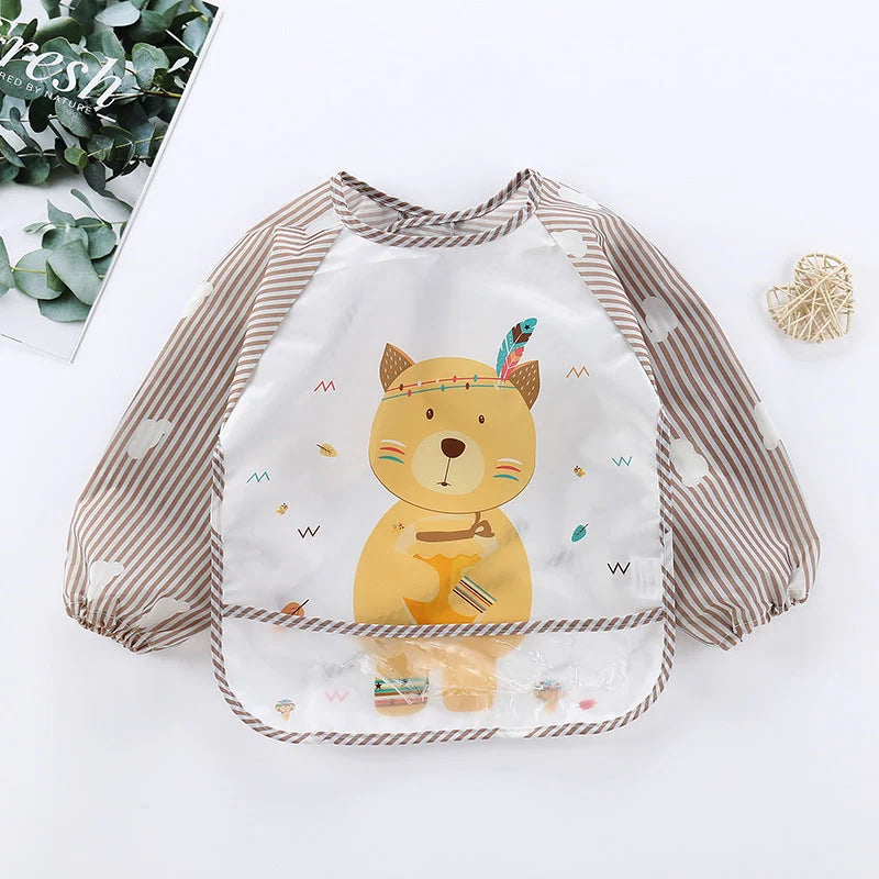 Baby Bib Long-Sleeve Waterproof Adjustable Tie Closure
