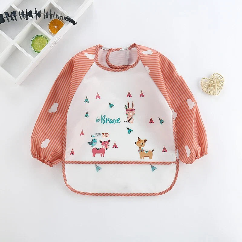 Baby Bib Overall Waterproof Long-Sleeve Easy-Clean