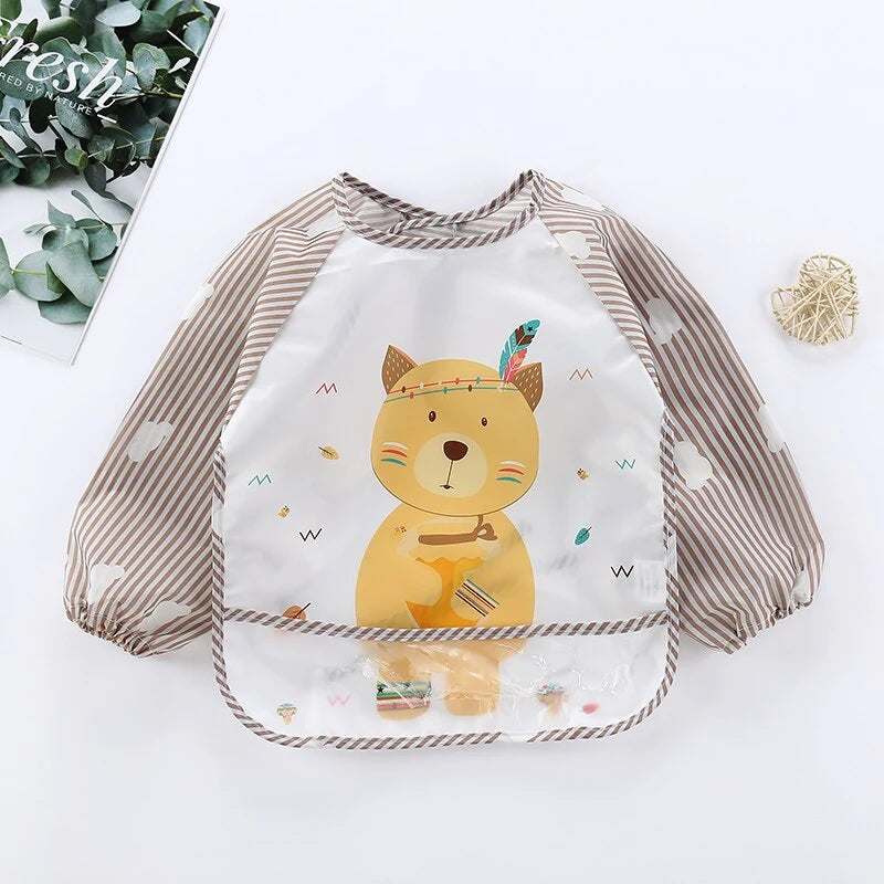 Baby Bib Overall Waterproof Long-Sleeve Easy-Clean