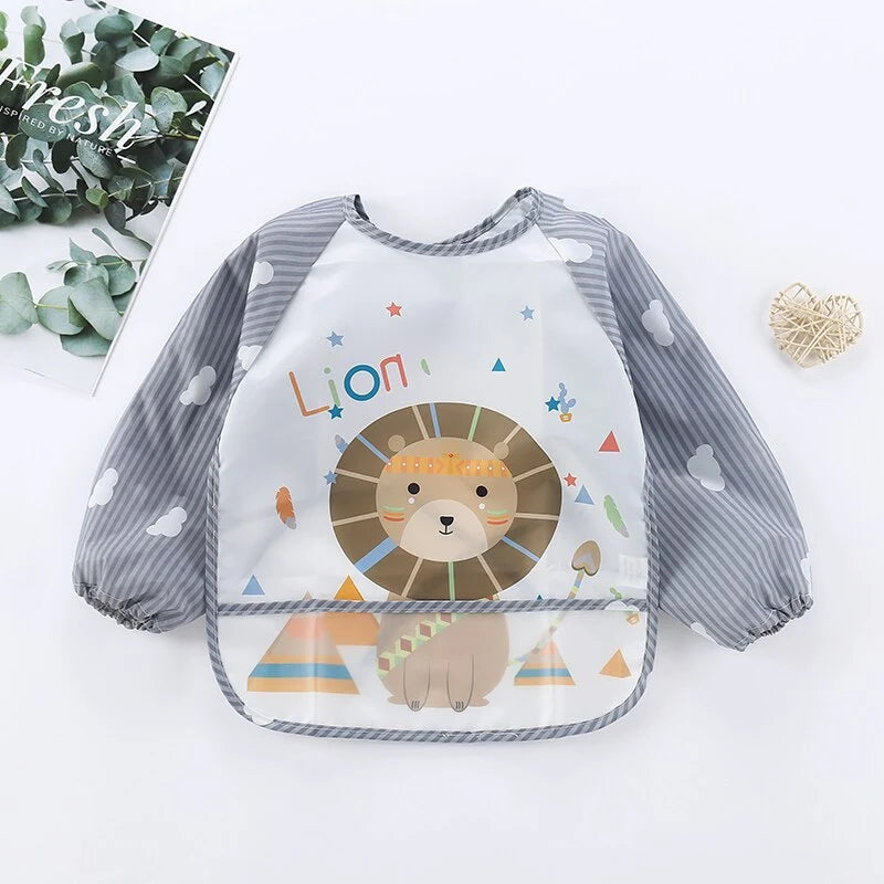 Baby Bib Overall Waterproof Long-Sleeve Easy-Clean