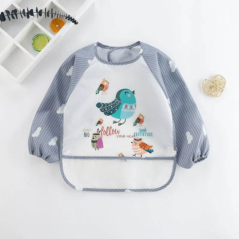 Baby Bib Overall Waterproof Long-Sleeve Easy-Clean