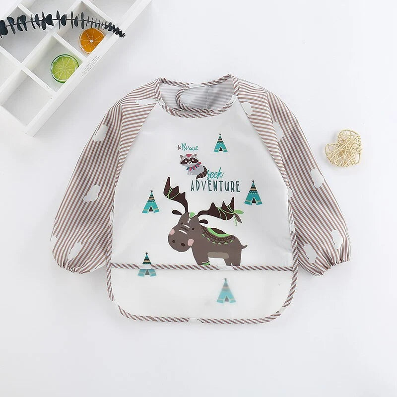 Baby Bib Overall Waterproof Long-Sleeve Easy-Clean