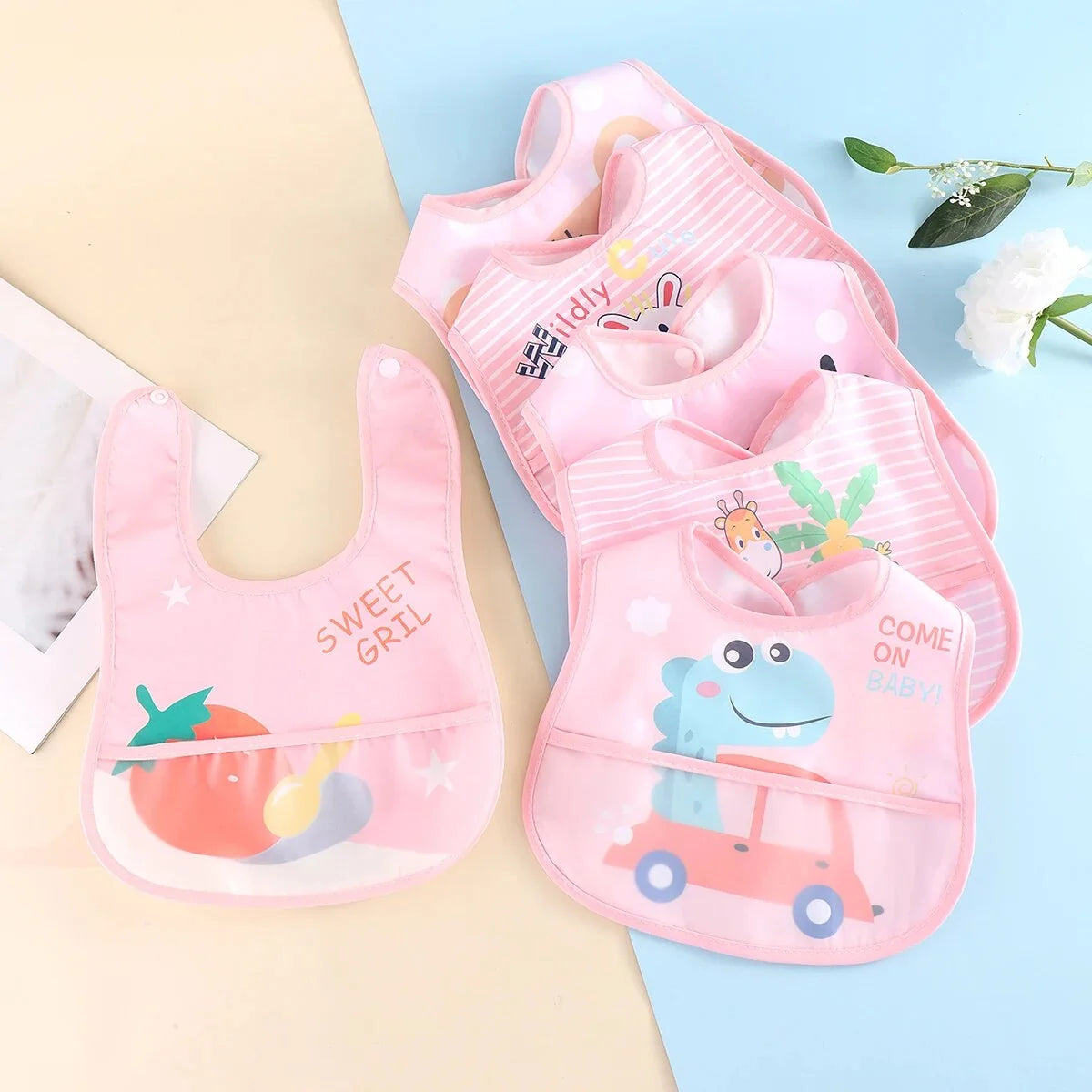 Baby Bibs Waterproof & Adjustable Set of 5