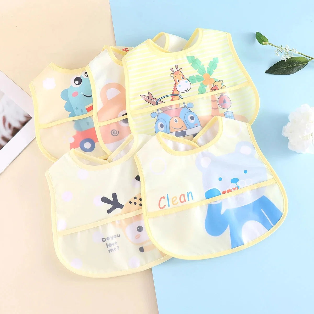 Baby Bibs Waterproof & Adjustable Set of 5